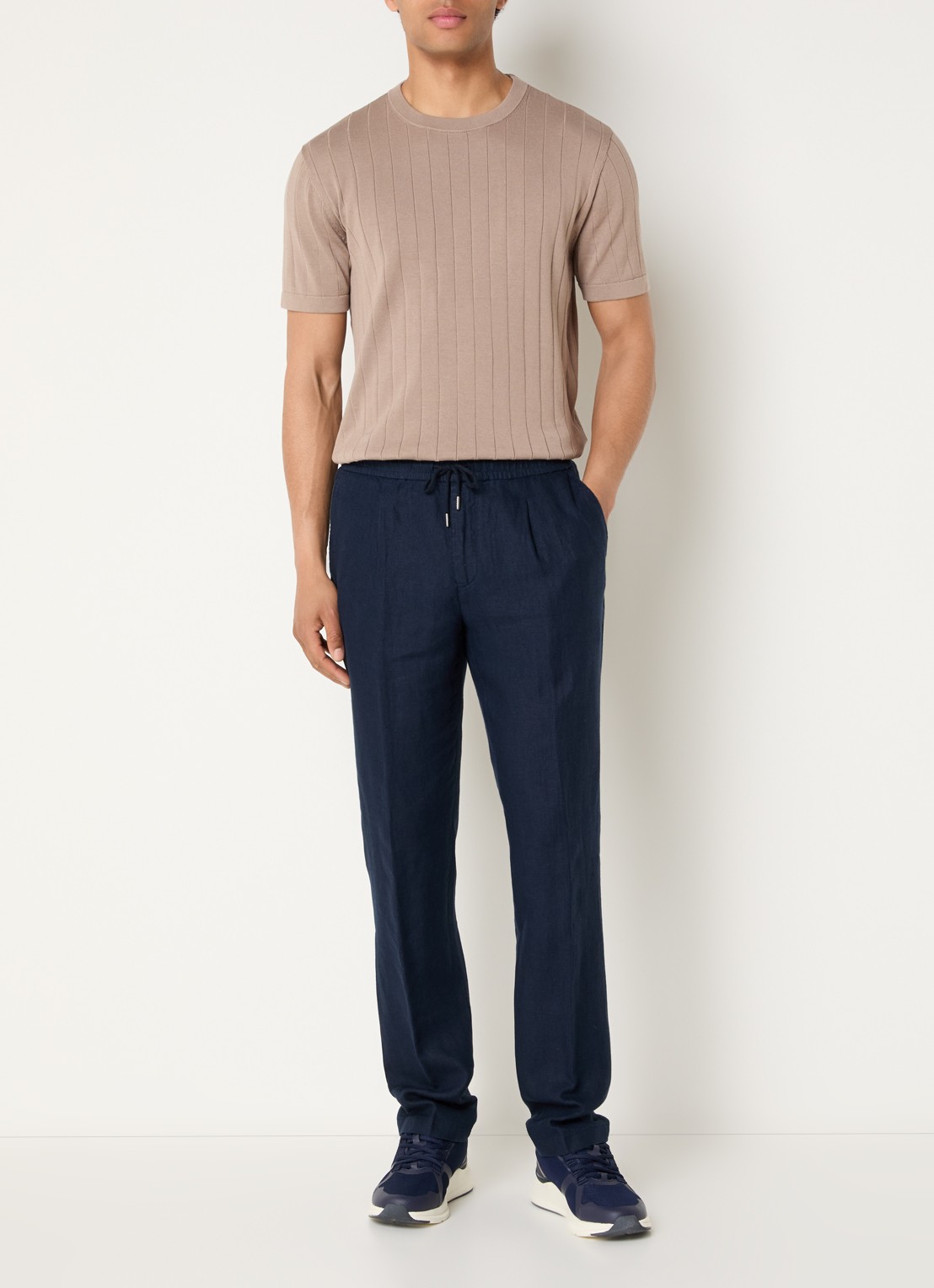 Boggi Milano Pantalon van linnen met steekzakken - voorkant 5 donkerblauw