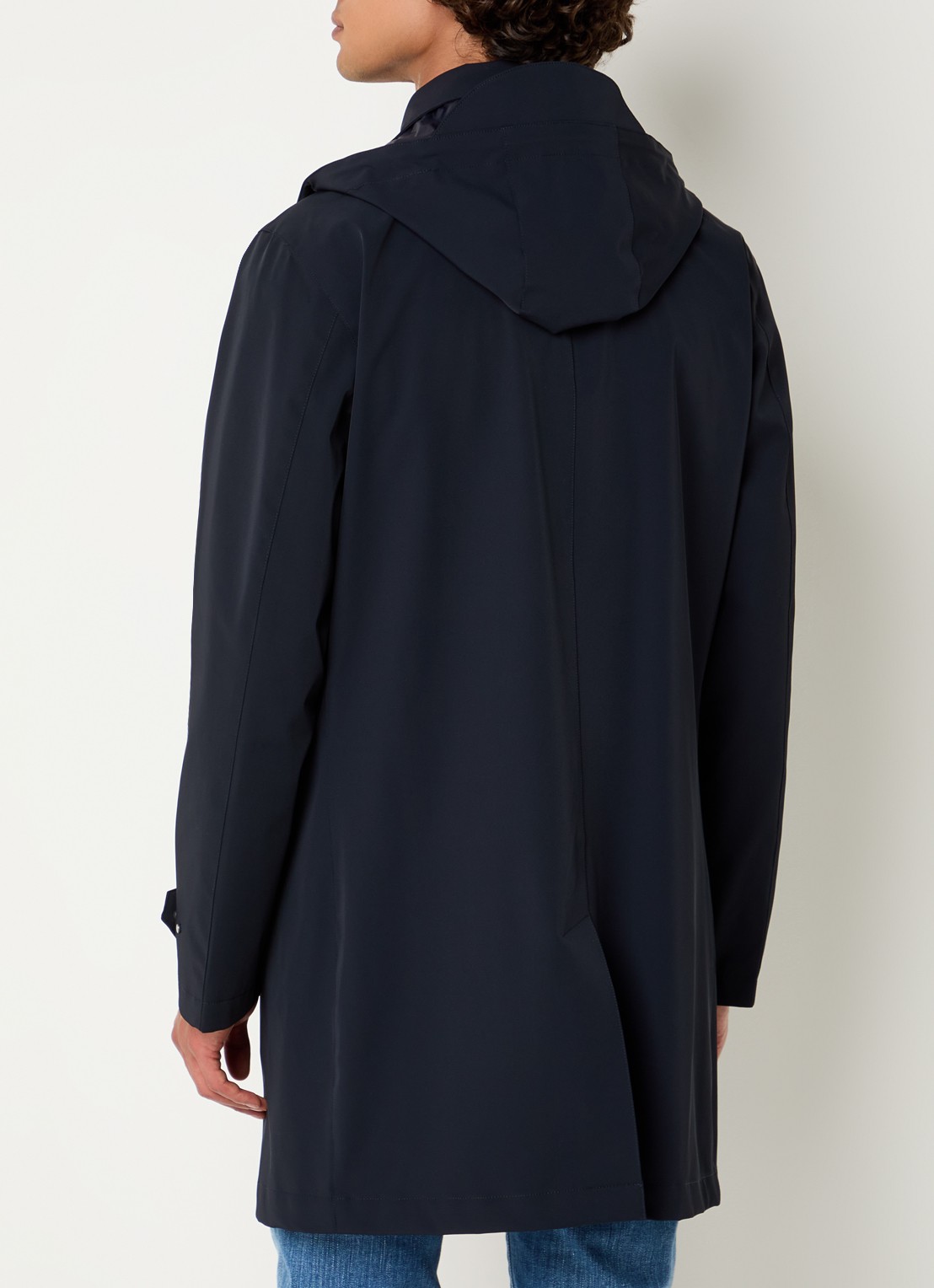 Boggi Milano Regenjack met capuchon - achterkant donkerblauw