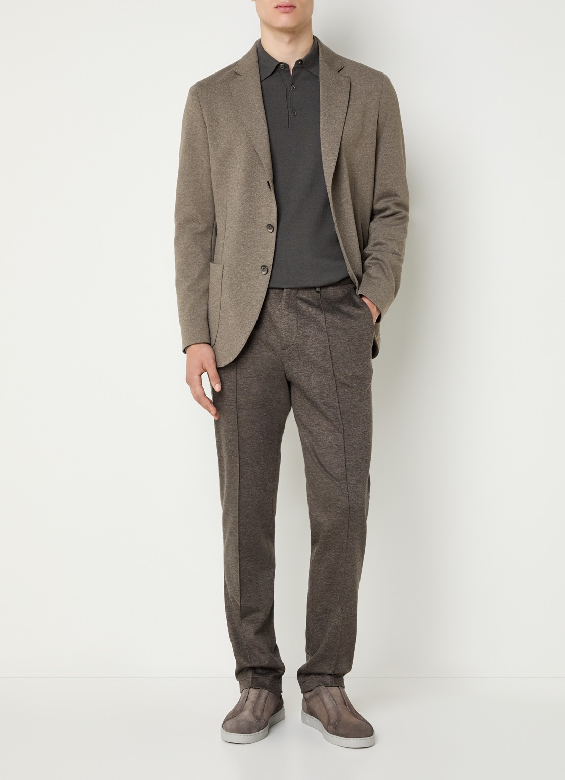 Boggi Milano Regular fit colbert van jersey met uitneembare voering - voorkant 3 beige
