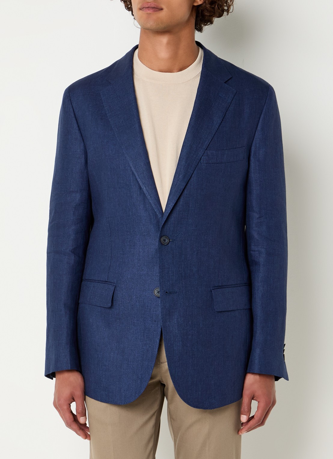 Boggi Milano Regular fit colbert van linnen met klepzakken - detail 3 donkerblauw