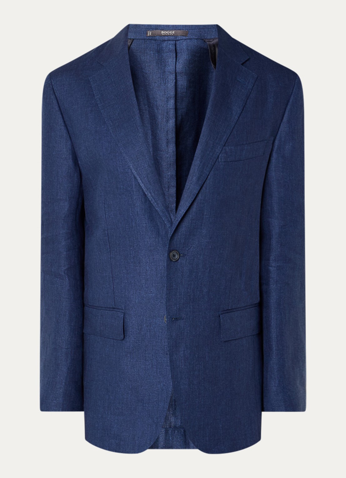 Boggi Milano Regular fit colbert van linnen met klepzakken - voorkant donkerblauw