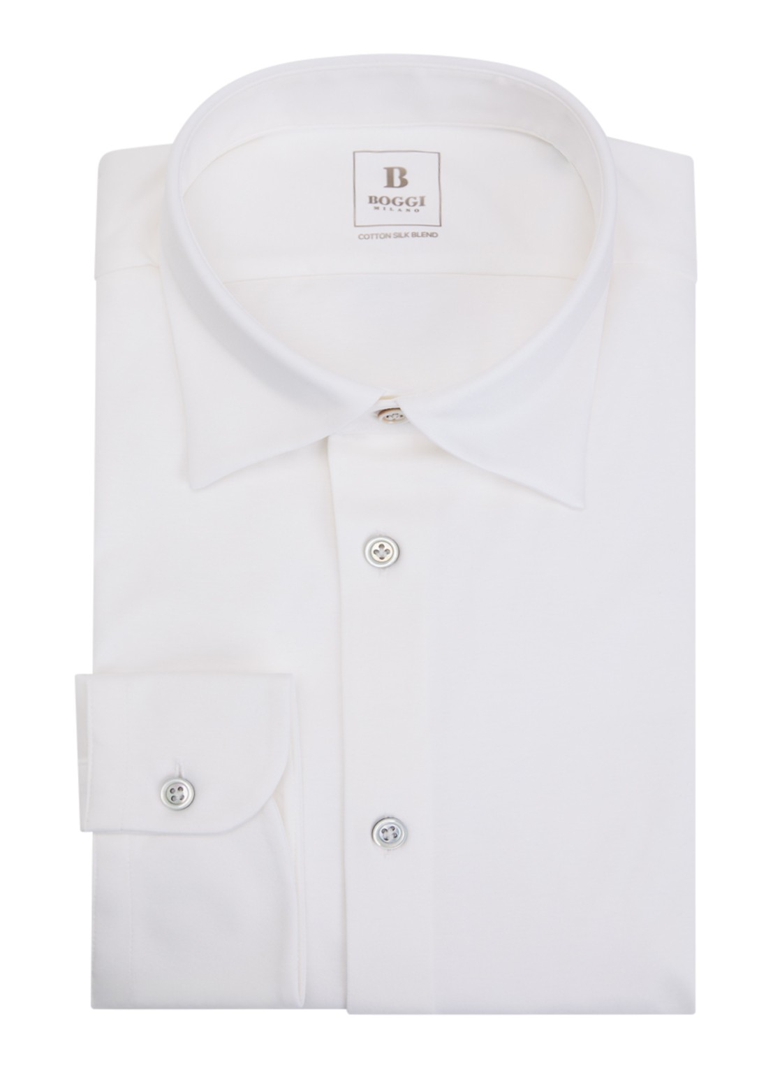 Boggi Milano Regular fit overhemd met kent kraag in zijdeblend - voorkant wit