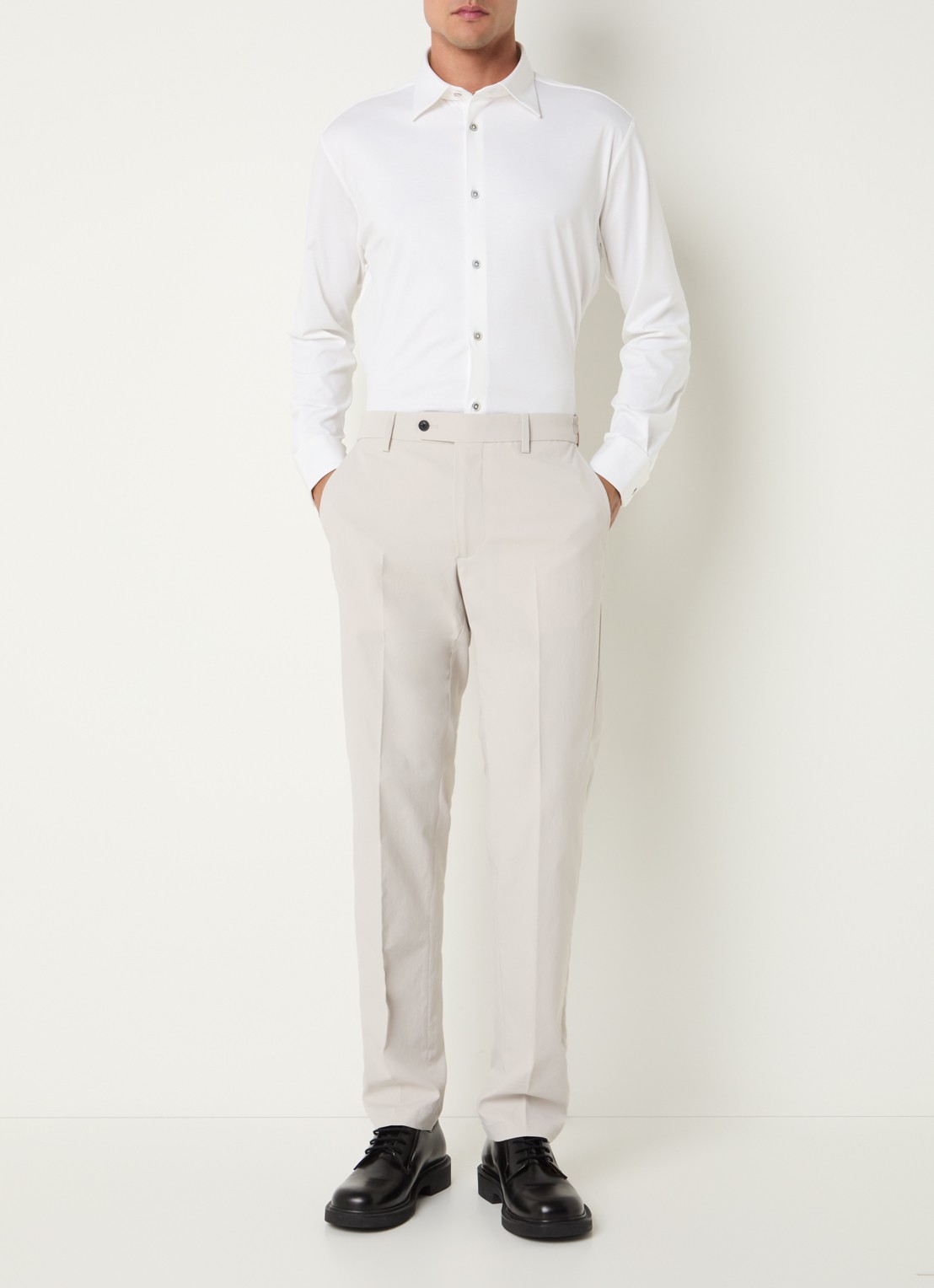Boggi Milano Regular fit overhemd met kent kraag in zijdeblend - voorkant 2 wit