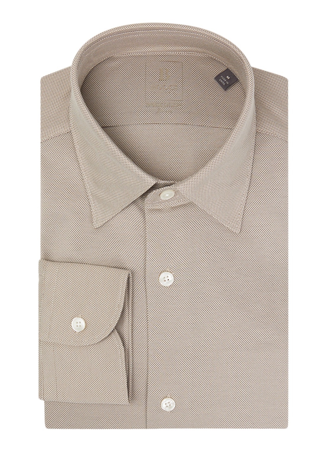 Boggi Milano Regular fit overhemd met microdessin - voorkant donkerbeige