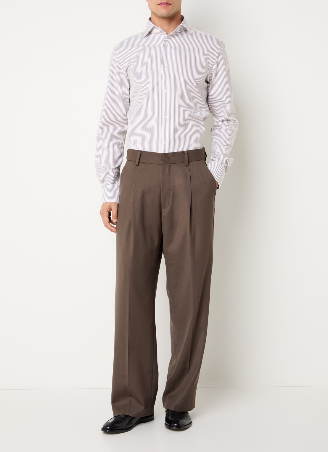 Boggi Milano Regular fit overhemd met streepprint - voorkant 5 bruin