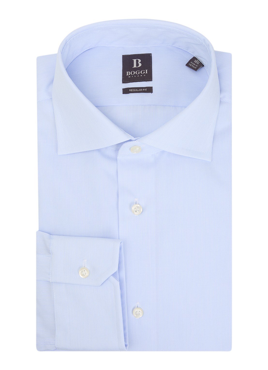 Boggi Milano Regular fit overhemd met streepprint - voorkant 2 lichtblauw