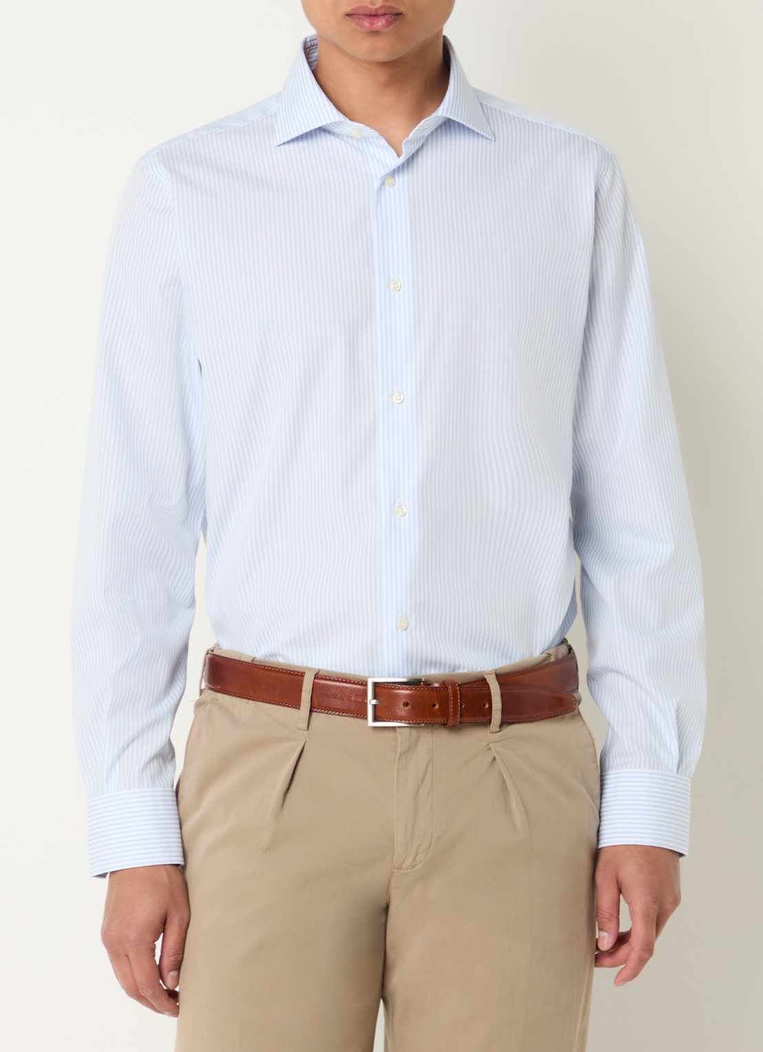 Boggi Milano Regular fit overhemd met streepprint - detail 4 lichtblauw