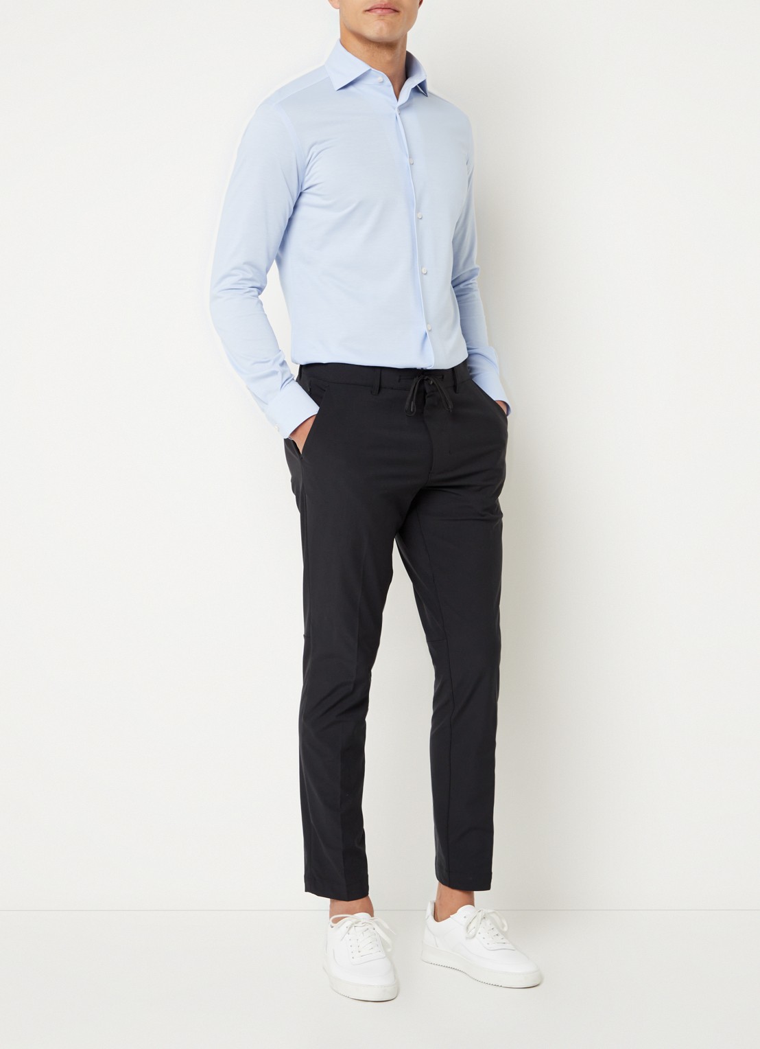 Boggi Milano Regular fit overhemd met stretch  - voorkant 2 lichtblauw