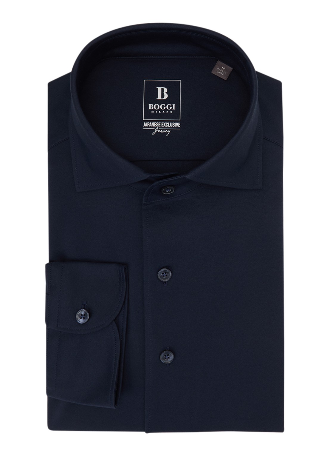 Boggi Milano Regular fit overhemd met stretch - voorkant donkerblauw