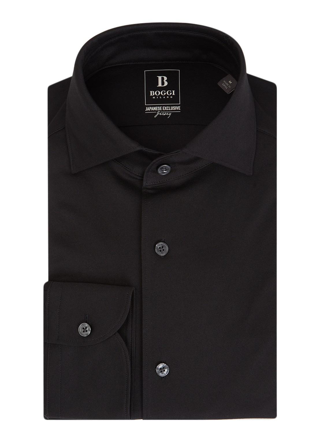 Boggi Milano Regular fit overhemd met stretch - voorkant zwart