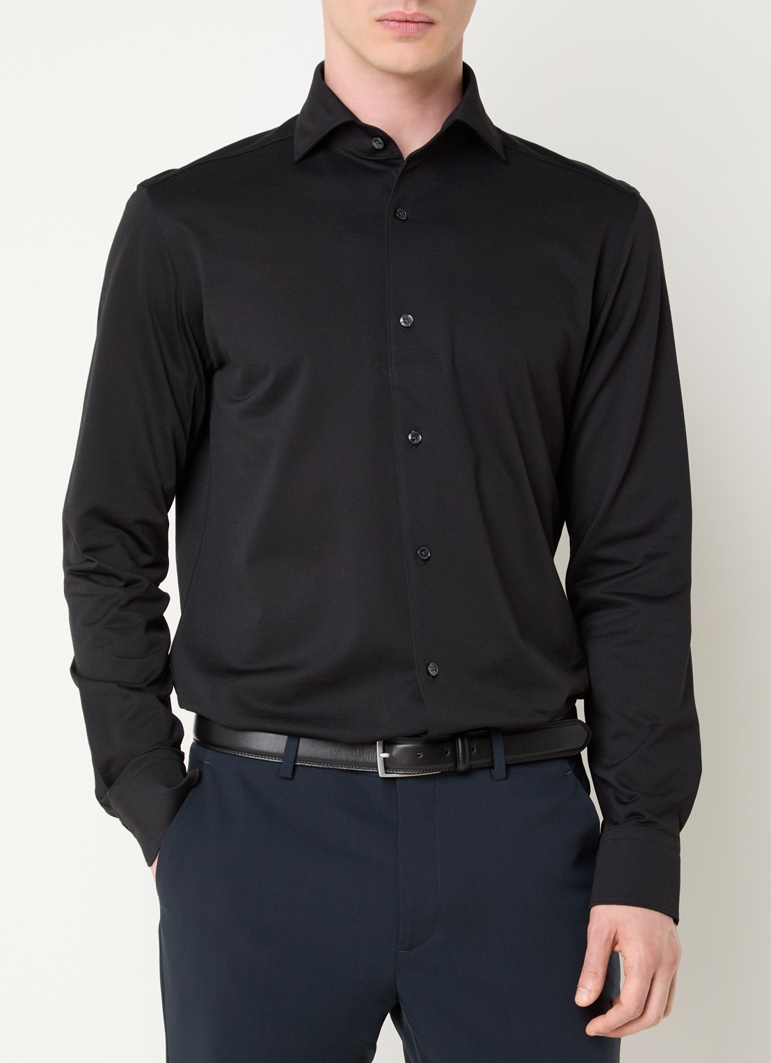 Boggi Milano Regular fit overhemd met stretch - detail 3 zwart