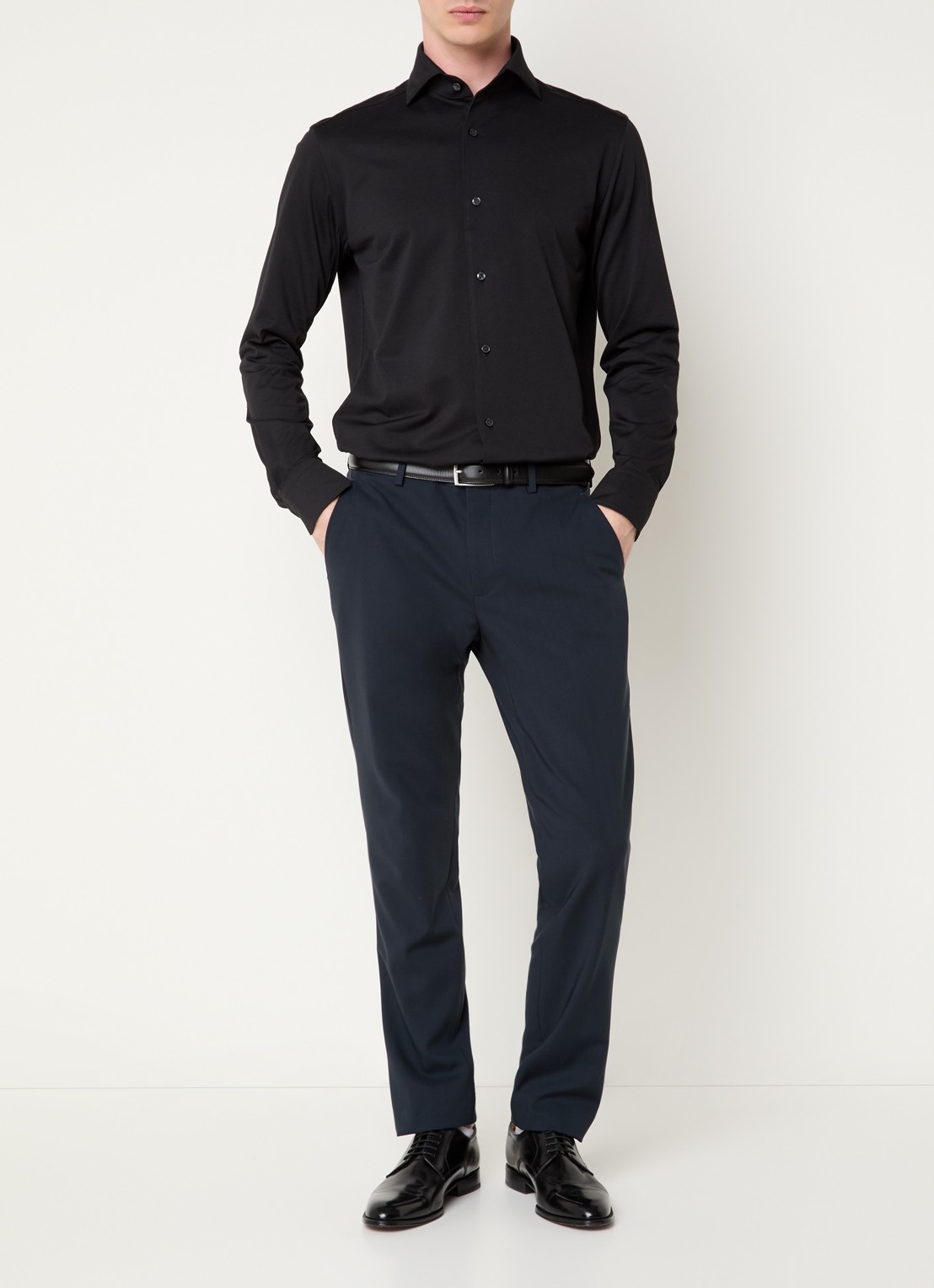 Boggi Milano Regular fit overhemd met stretch - voorkant 2 zwart