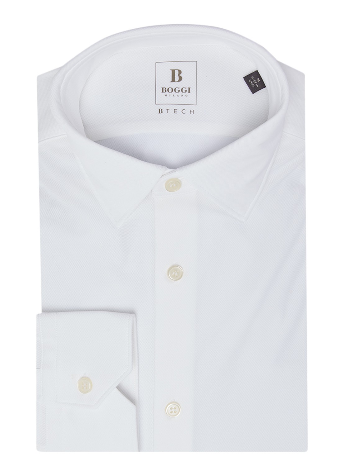 Boggi Milano Regular fit overhemd met stretch - voorkant 3 wit