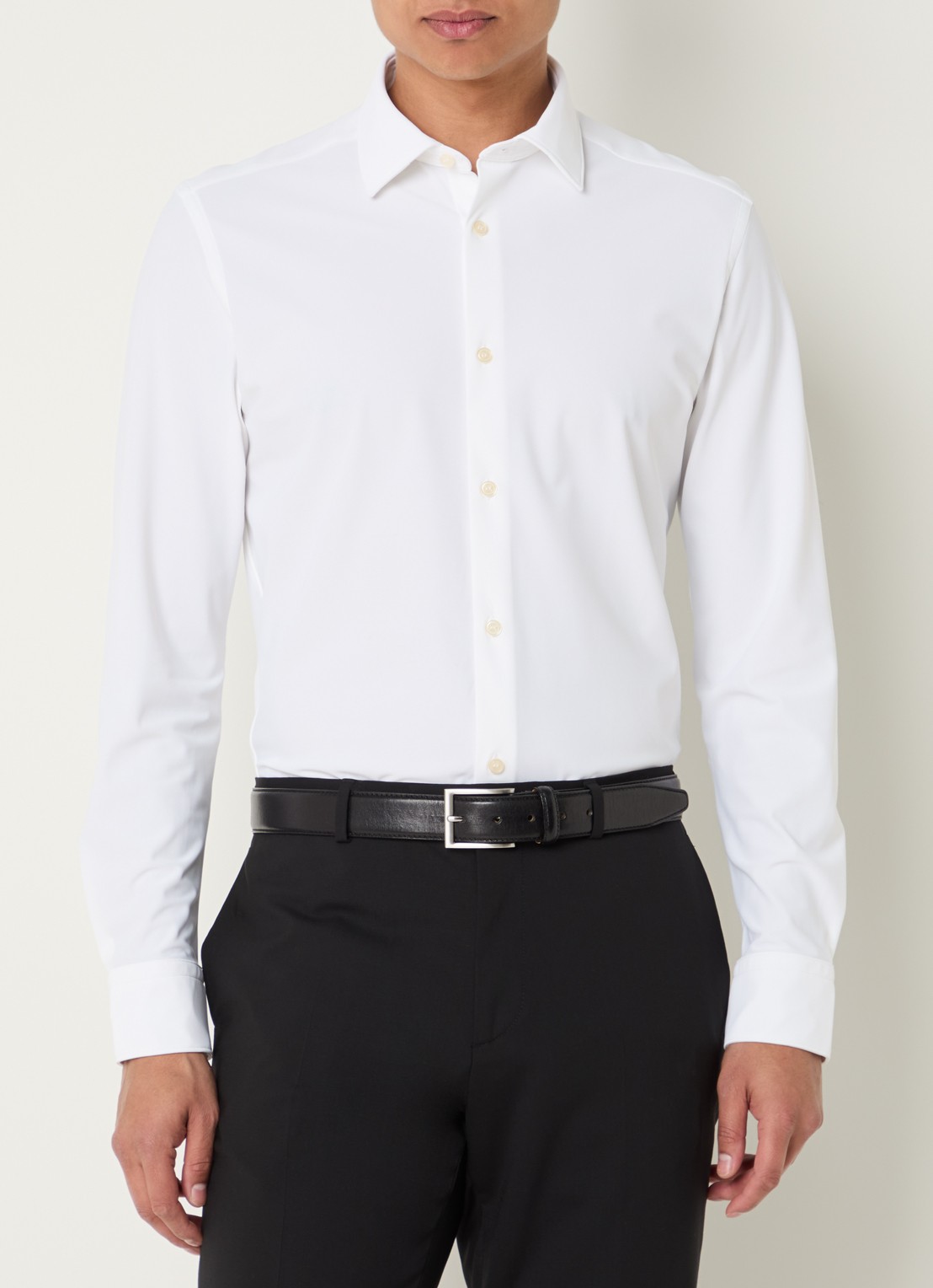 Boggi Milano Regular fit overhemd met stretch - detail wit