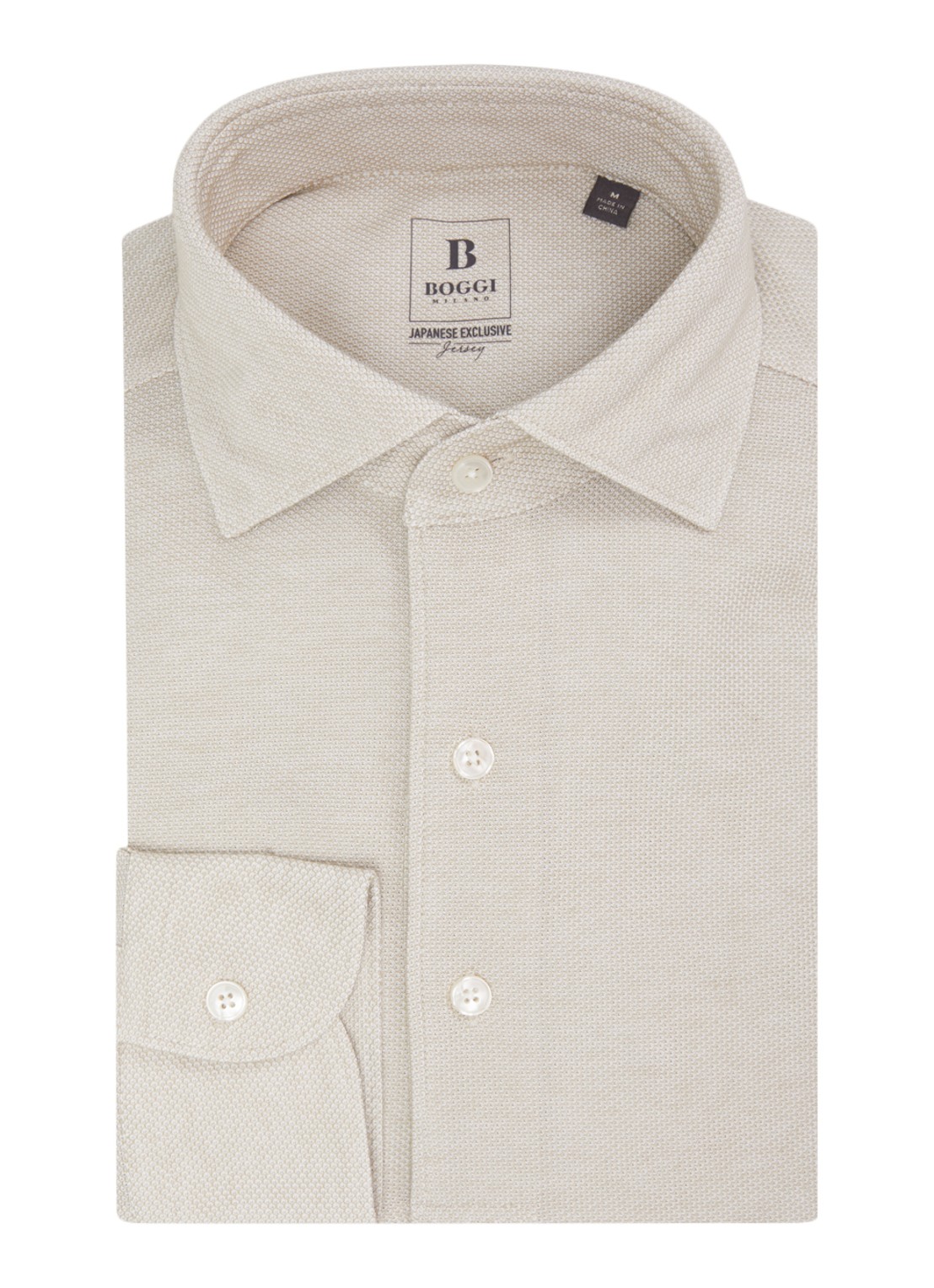 Boggi Milano Regular fit overhemd met stretch - voorkant beige