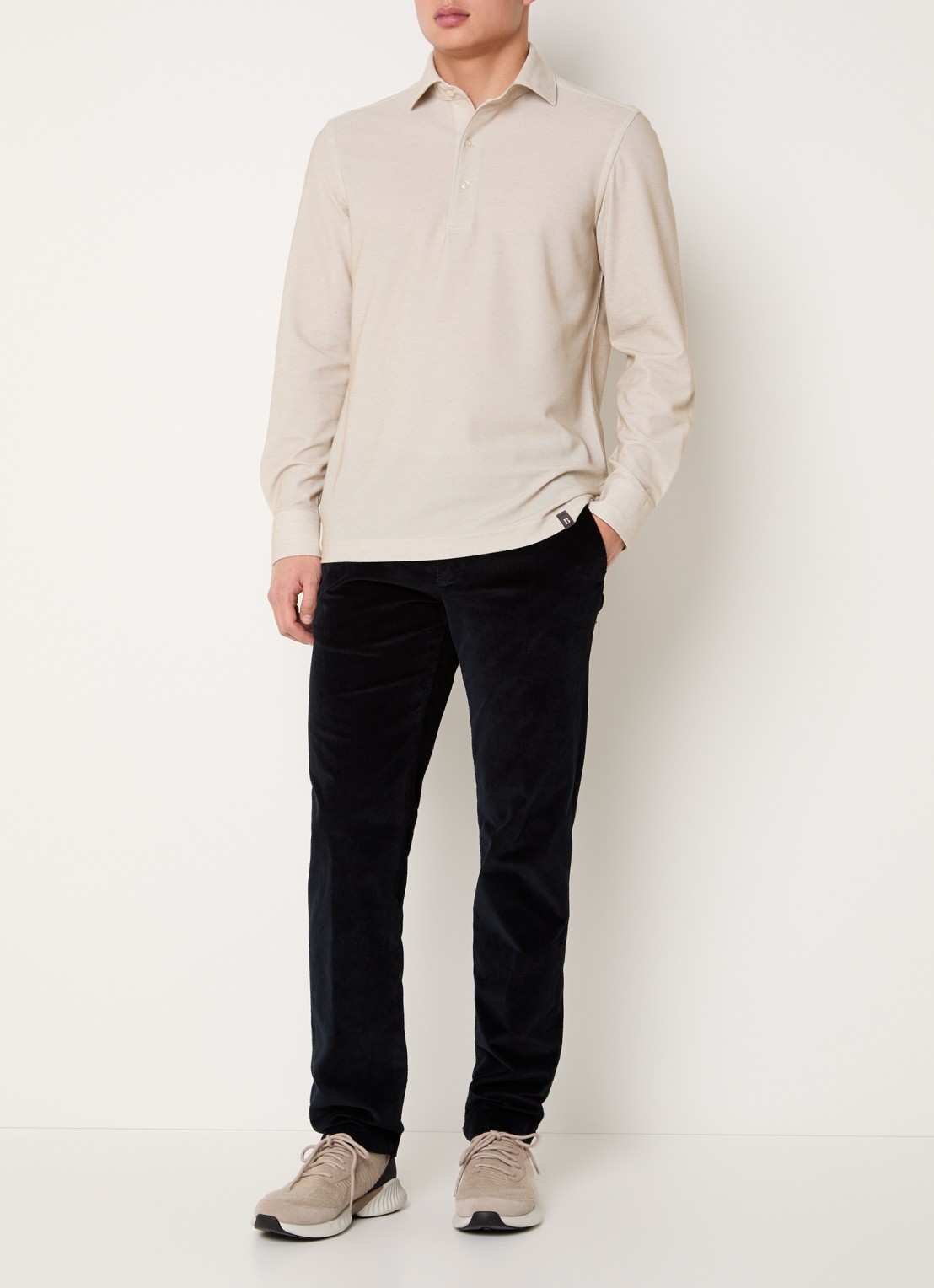 Boggi Milano Regular fit overhemd met stretch - voorkant 2 beige