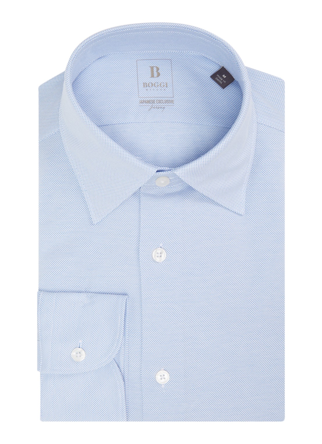 Boggi Milano Regular fit overhemd met stretch - voorkant lichtblauw