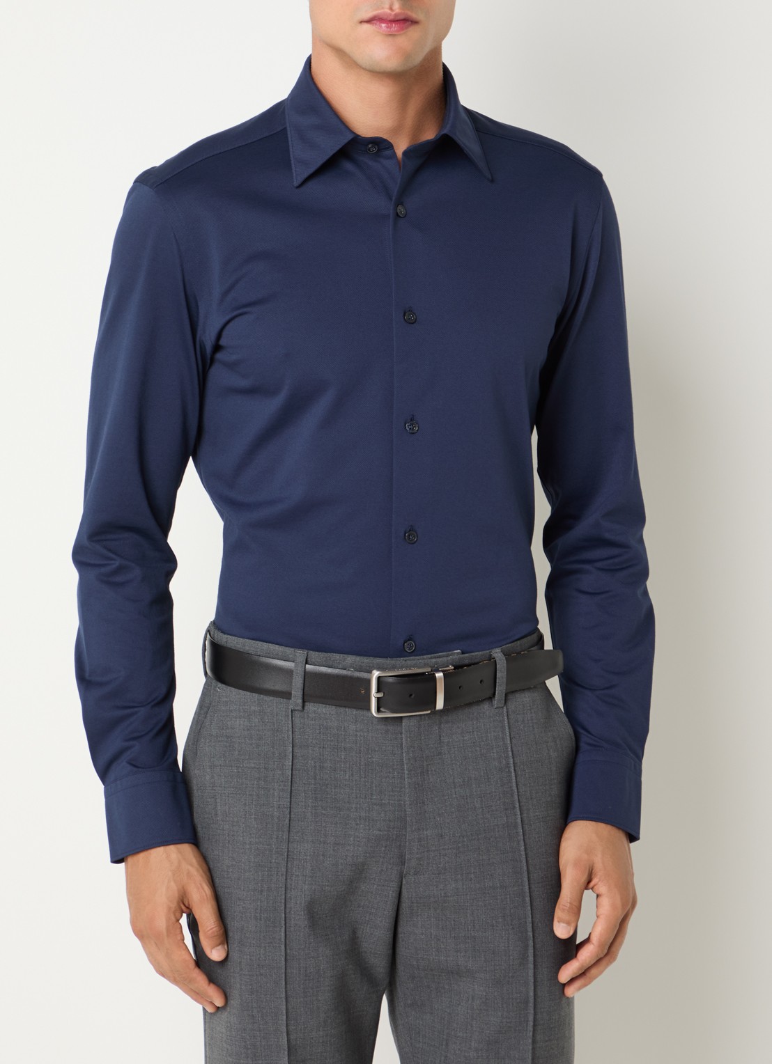 Boggi Milano Regular fit overhemd met stretch - detail 3 donkerblauw