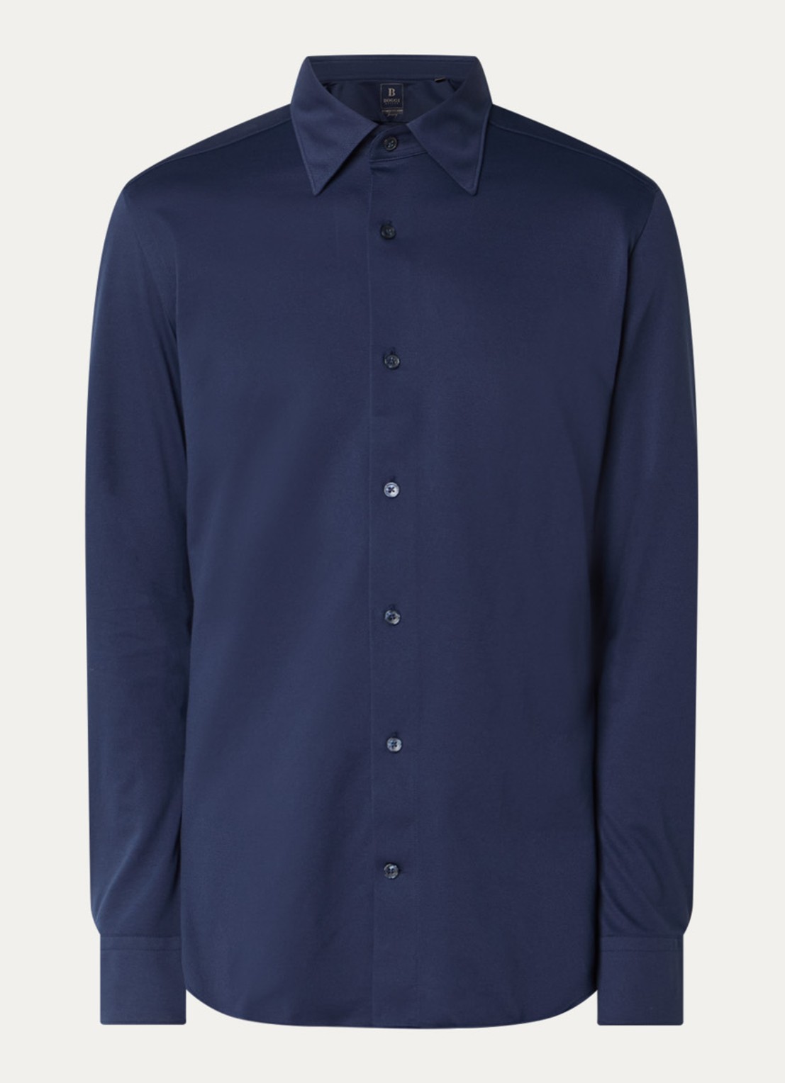 Boggi Milano Regular fit overhemd met stretch - voorkant donkerblauw