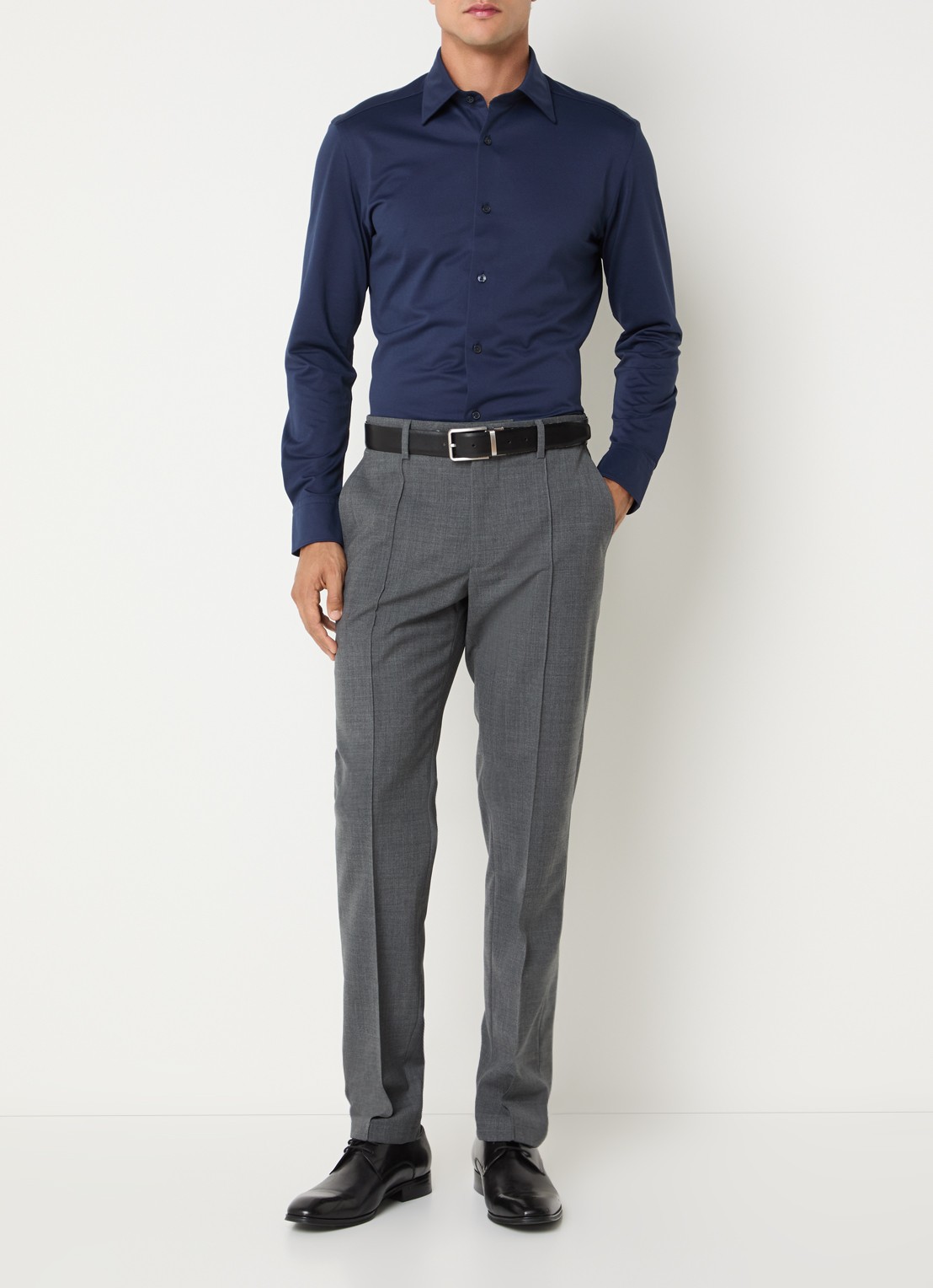 Boggi Milano Regular fit overhemd met stretch - voorkant 2 donkerblauw