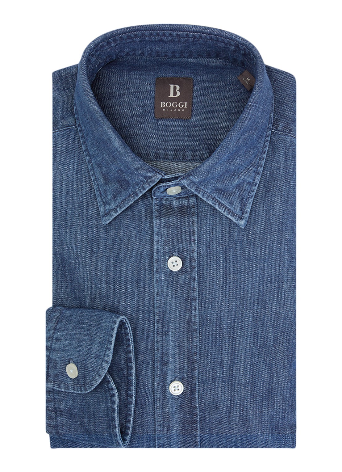 Boggi Milano Regular fit overhemd van denim - voorkant 3 indigo