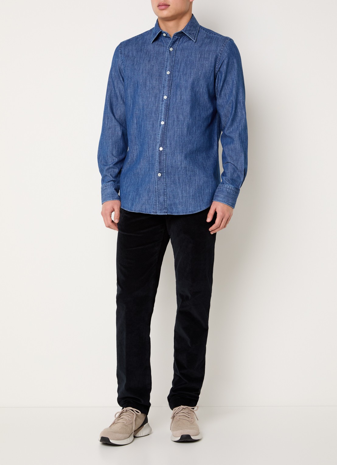 Boggi Milano Regular fit overhemd van denim - voorkant 4 indigo