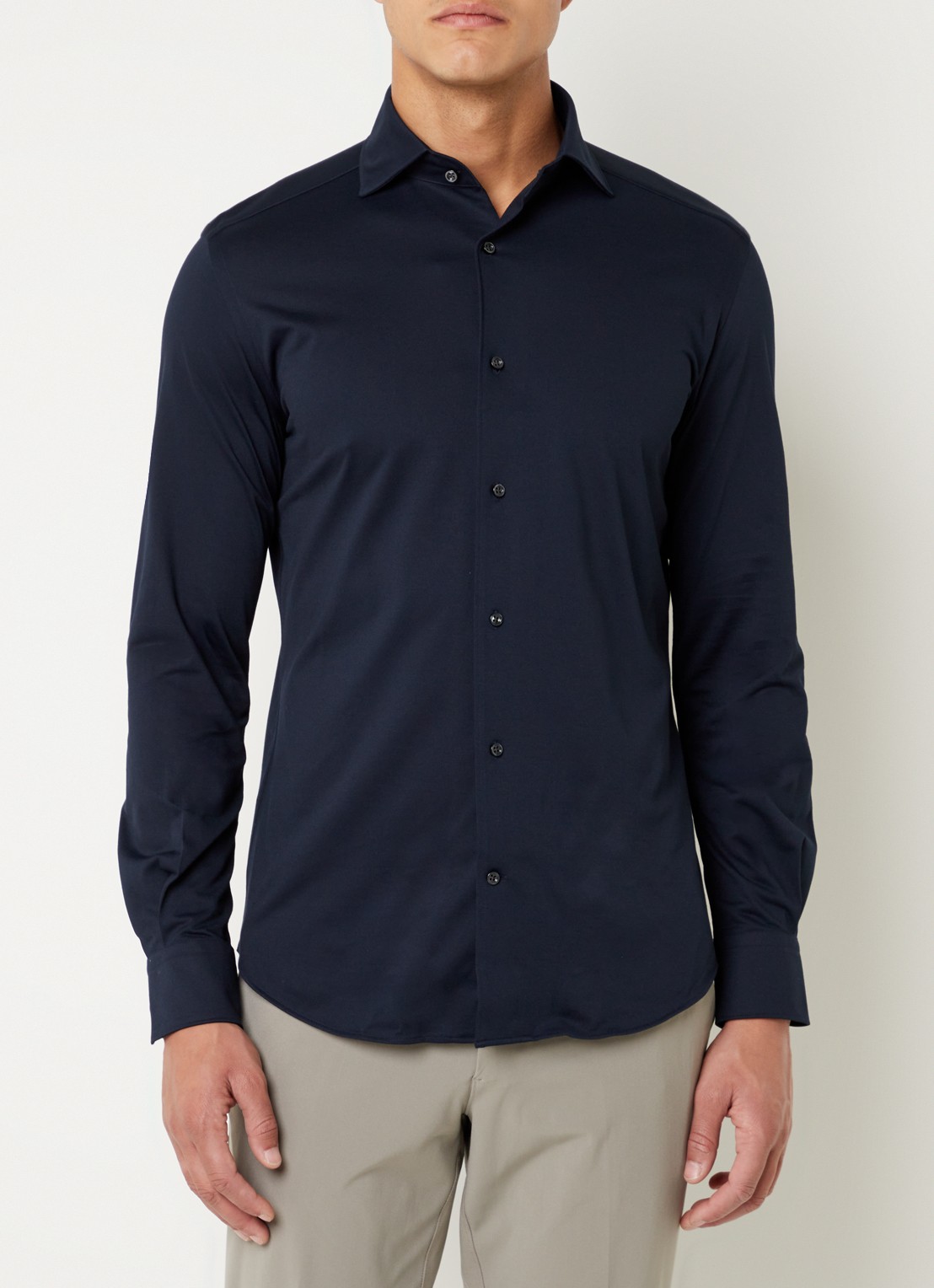 Boggi Milano Regular fit overhemd van jersey met stretch  - detail 4 donkerblauw