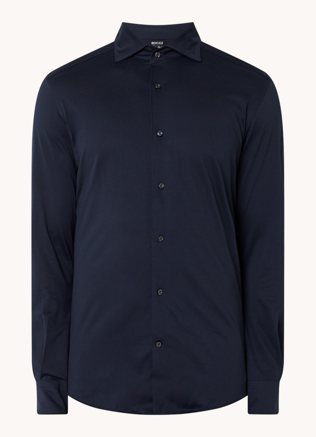 Boggi Milano Regular fit overhemd van jersey met stretch  - voorkant donkerblauw