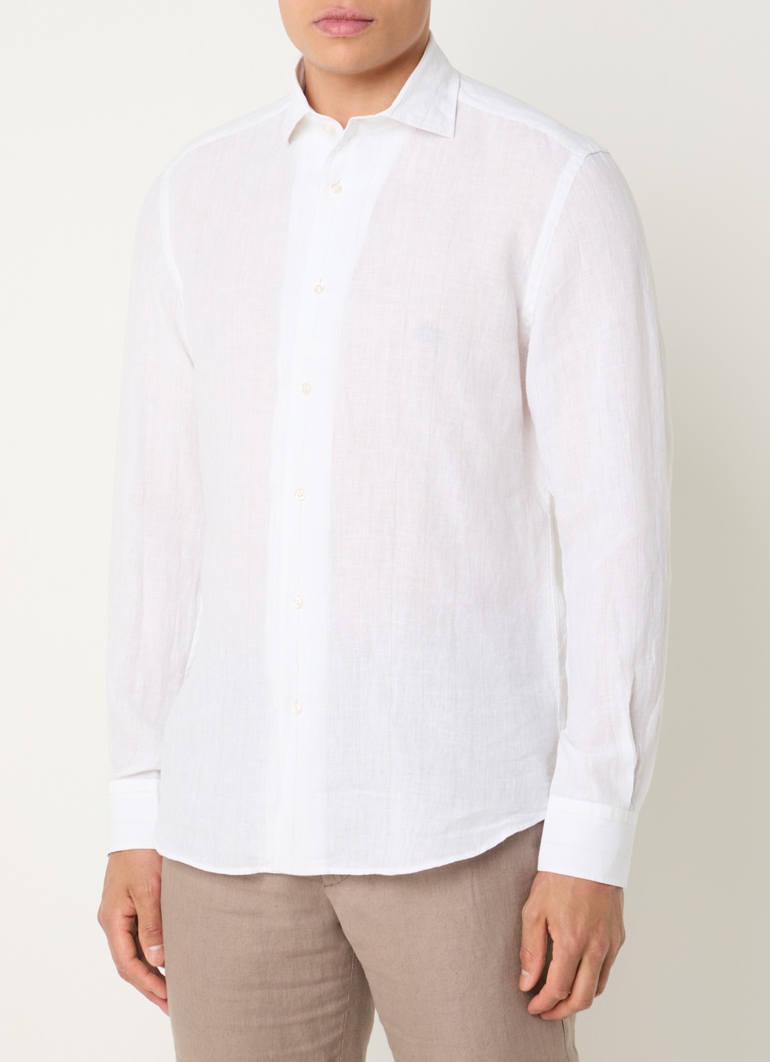 Boggi Milano Regular fit overhemd van linnen - detail 5 gebroken wit