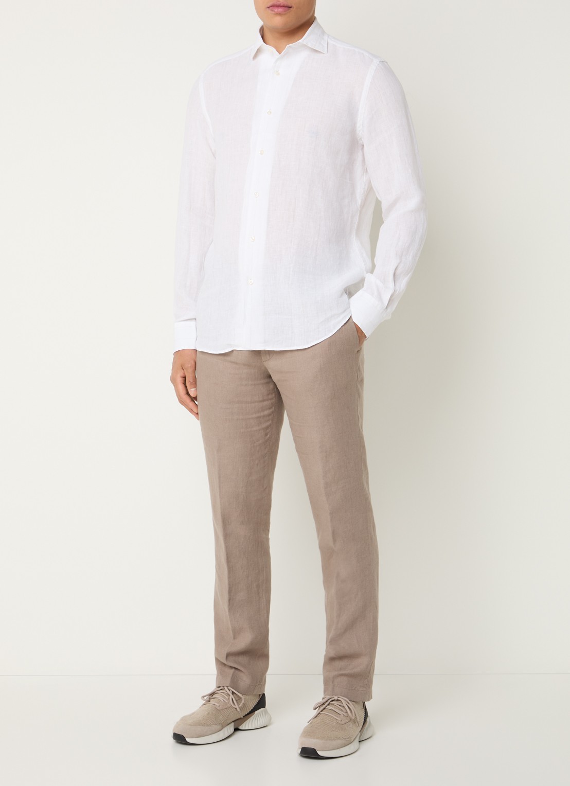 Boggi Milano Regular fit overhemd van linnen - voorkant 4 gebroken wit