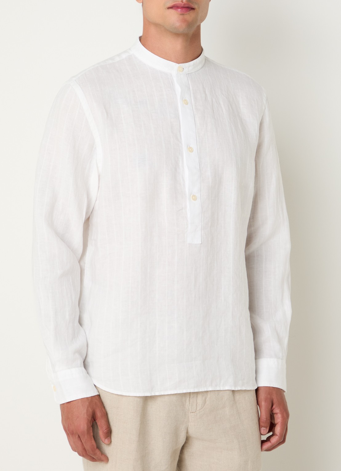 Boggi Milano Regular fit overhemd van linnen  - detail 4 wit