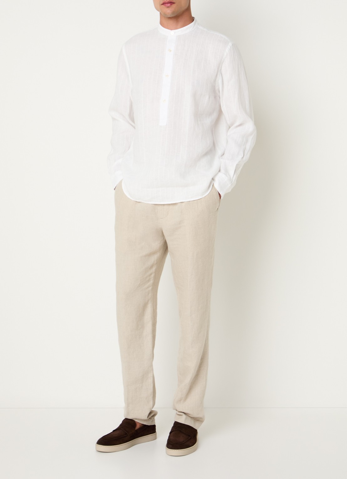 Boggi Milano Regular fit overhemd van linnen  - voorkant 3 wit