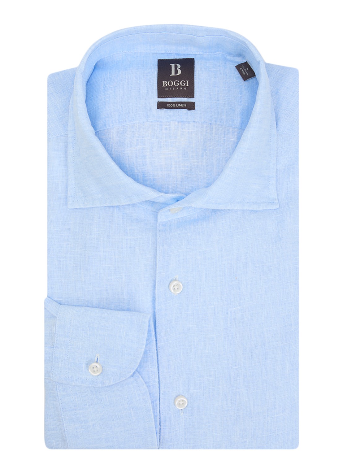 Boggi Milano Regular fit overhemd van linnen - voorkant 2 blauw
