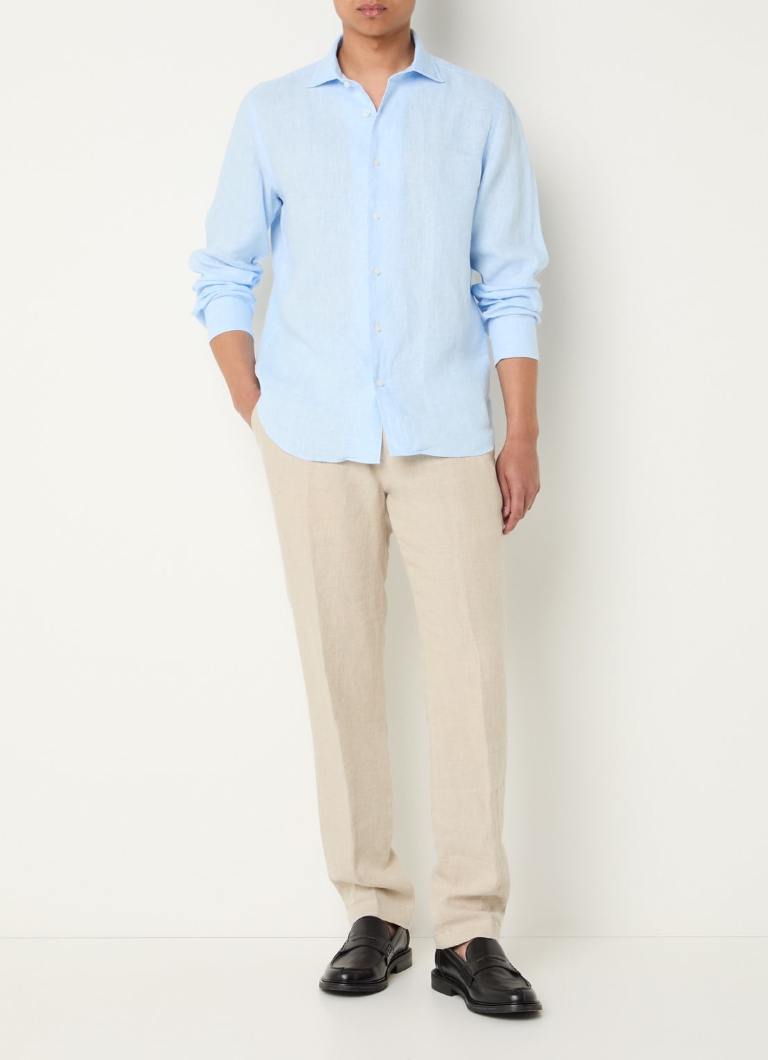 Boggi Milano Regular fit overhemd van linnen - voorkant 4 blauw