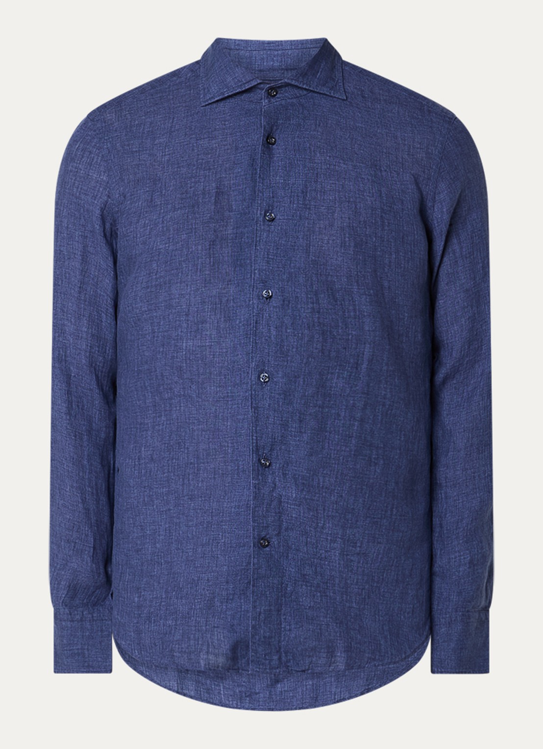 Boggi Milano Regular fit overhemd van linnen - voorkant 2 donkerblauw