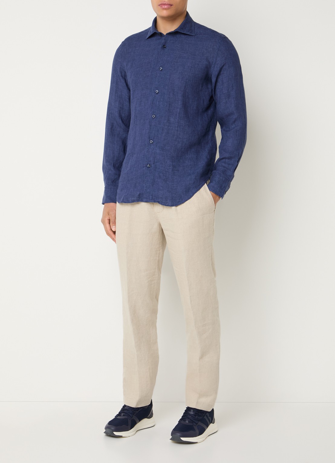 Boggi Milano Regular fit overhemd van linnen - voorkant 3 donkerblauw