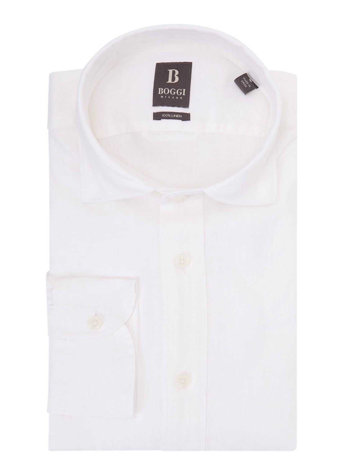 Boggi Milano Regular fit overhemd van linnen  - voorkant 3 wit