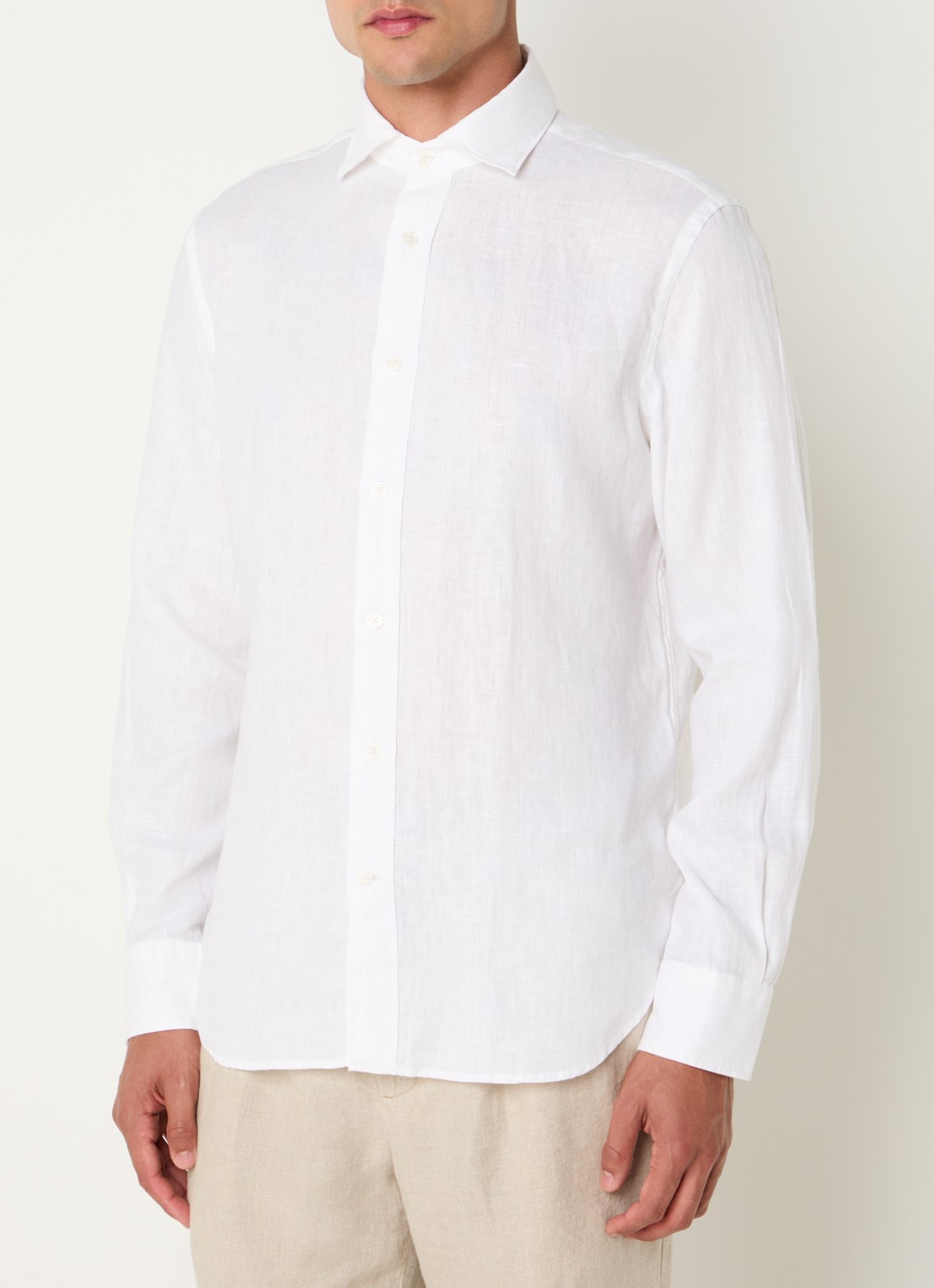 Boggi Milano Regular fit overhemd van linnen  - detail 2 wit