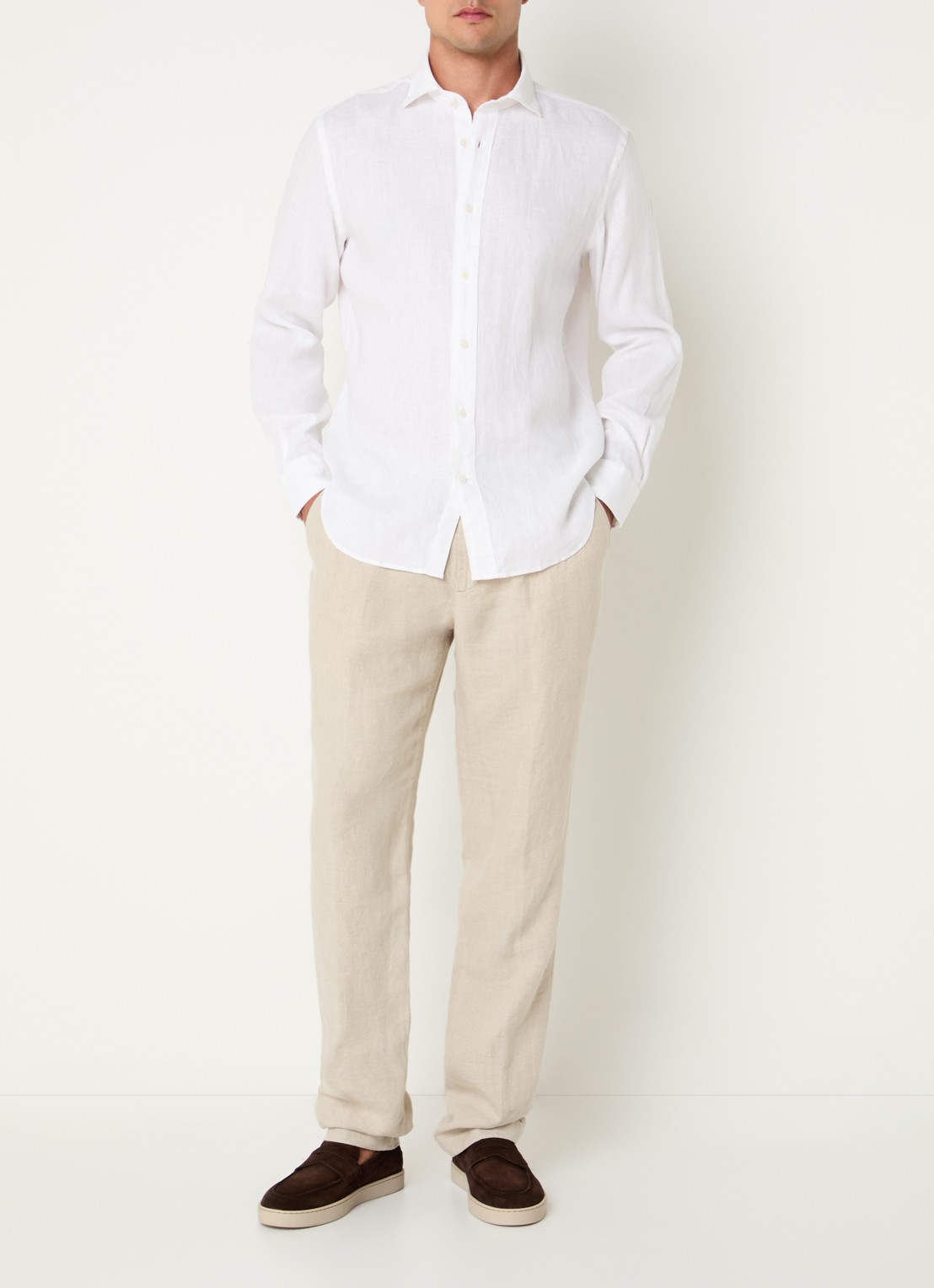 Boggi Milano Regular fit overhemd van linnen  - voorkant 5 wit