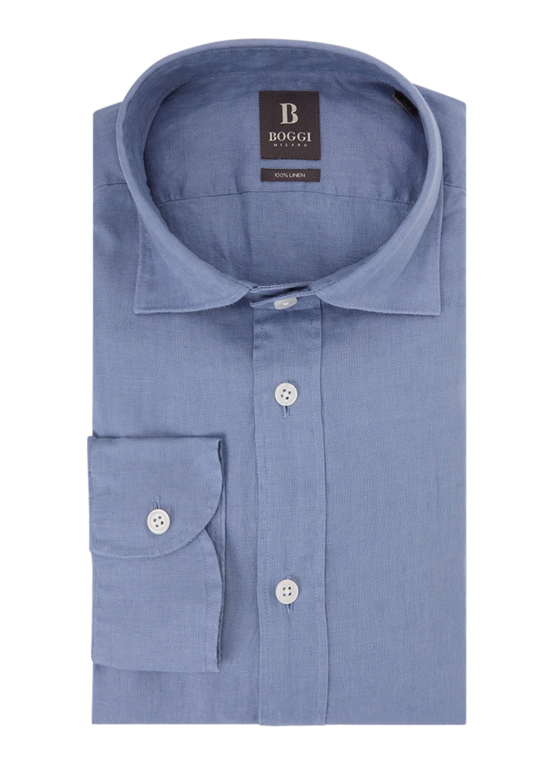 Boggi Milano Regular fit overhemd van linnen  - voorkant blauw