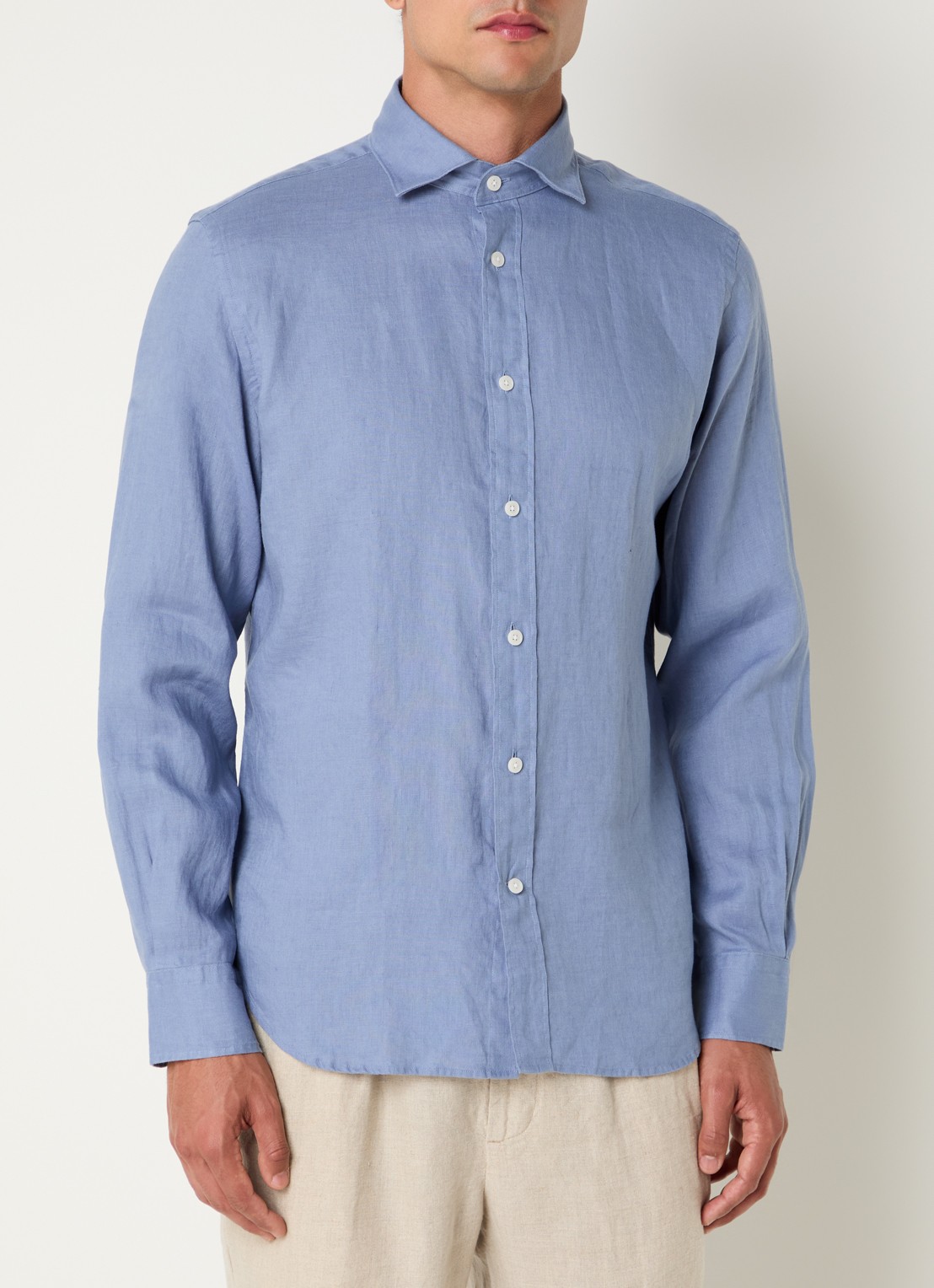 Boggi Milano Regular fit overhemd van linnen  - detail 4 blauw