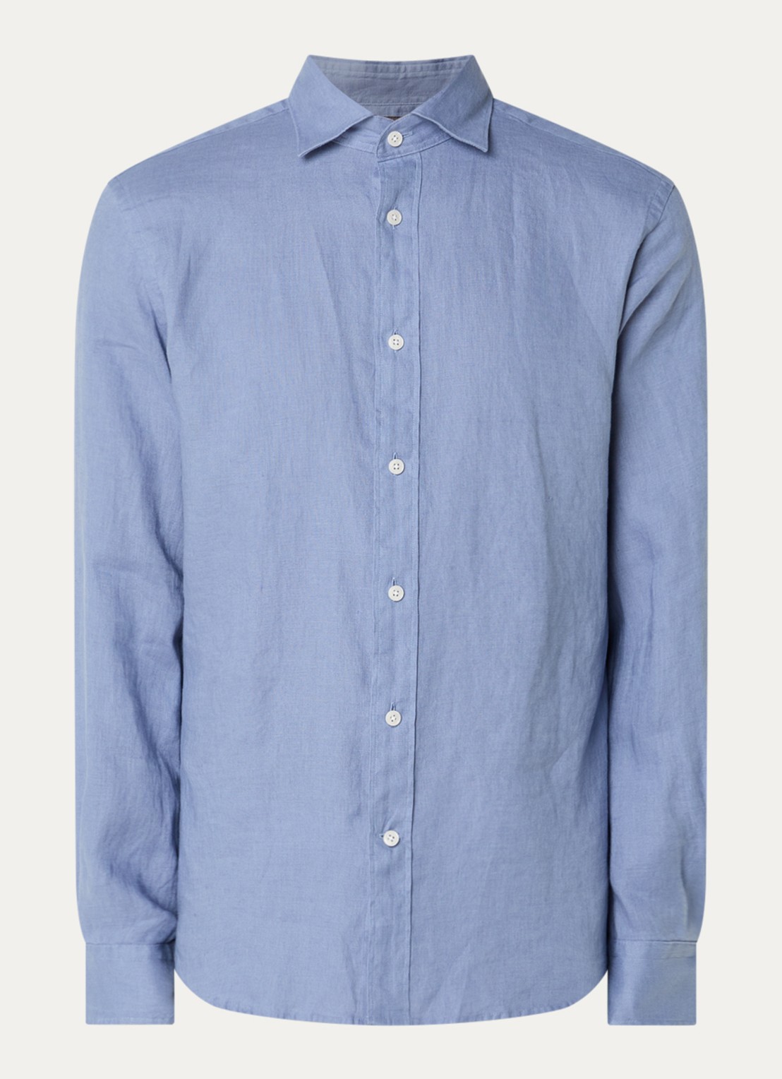 Boggi Milano Regular fit overhemd van linnen  - voorkant 2 blauw