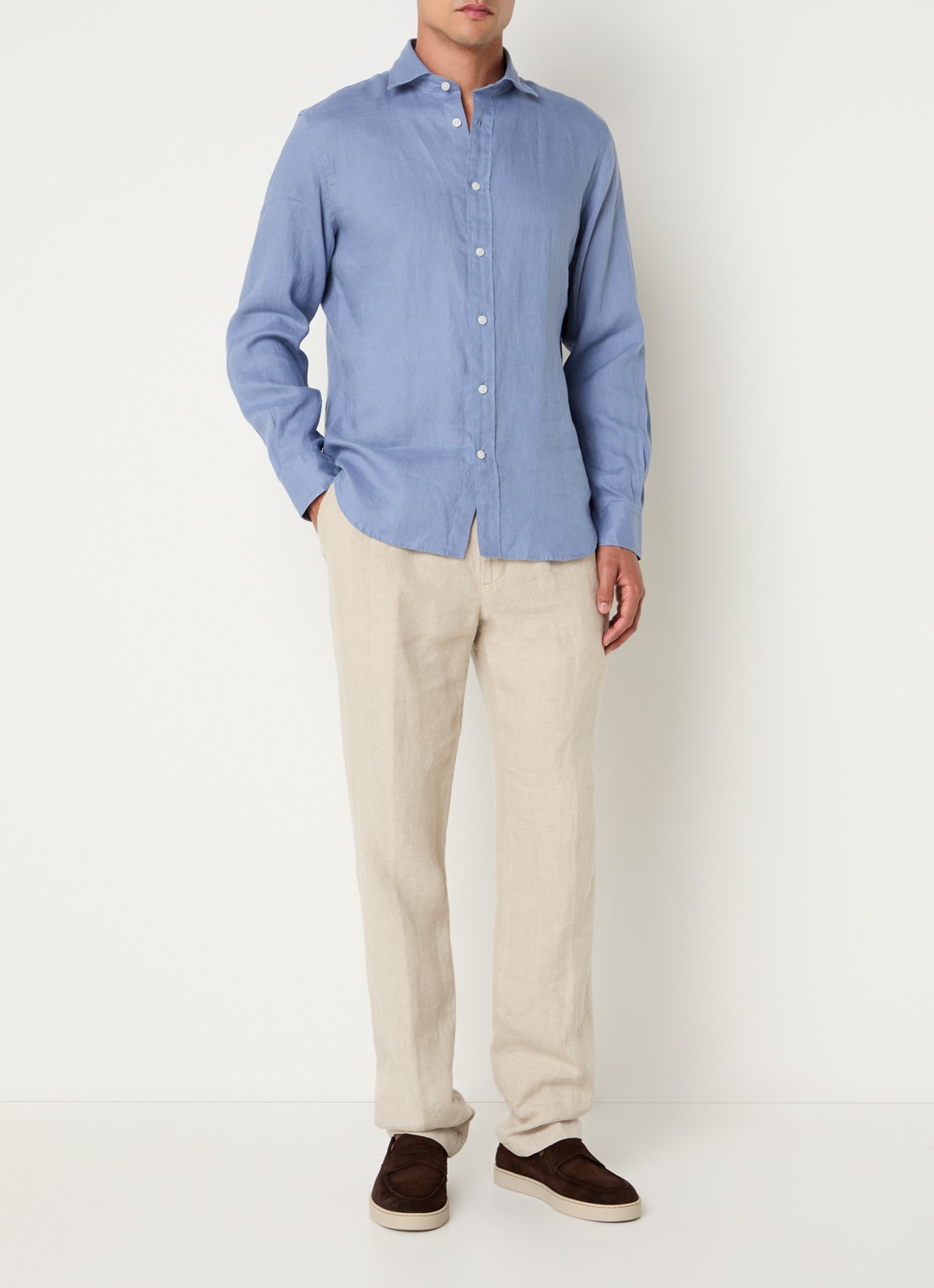 Boggi Milano Regular fit overhemd van linnen  - voorkant 3 blauw
