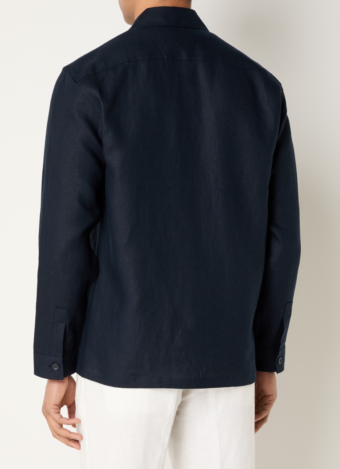 Boggi Milano Regular fit overshirt van linnen met borstzakken - achterkant 3 donkerblauw