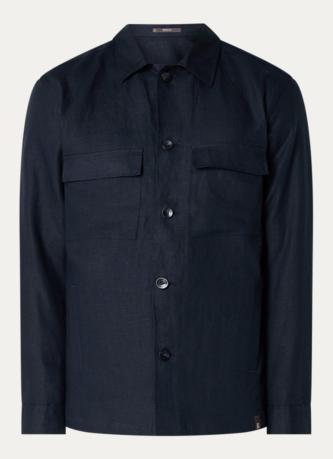 Boggi Milano Regular fit overshirt van linnen met borstzakken - voorkant donkerblauw