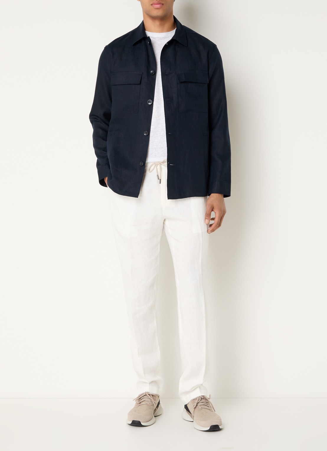 Boggi Milano Regular fit overshirt van linnen met borstzakken - voorkant 2 donkerblauw