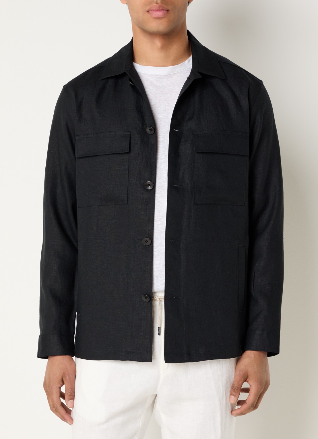 Boggi Milano Regular fit overshirt van linnen met borstzakken - detail 3 zwart