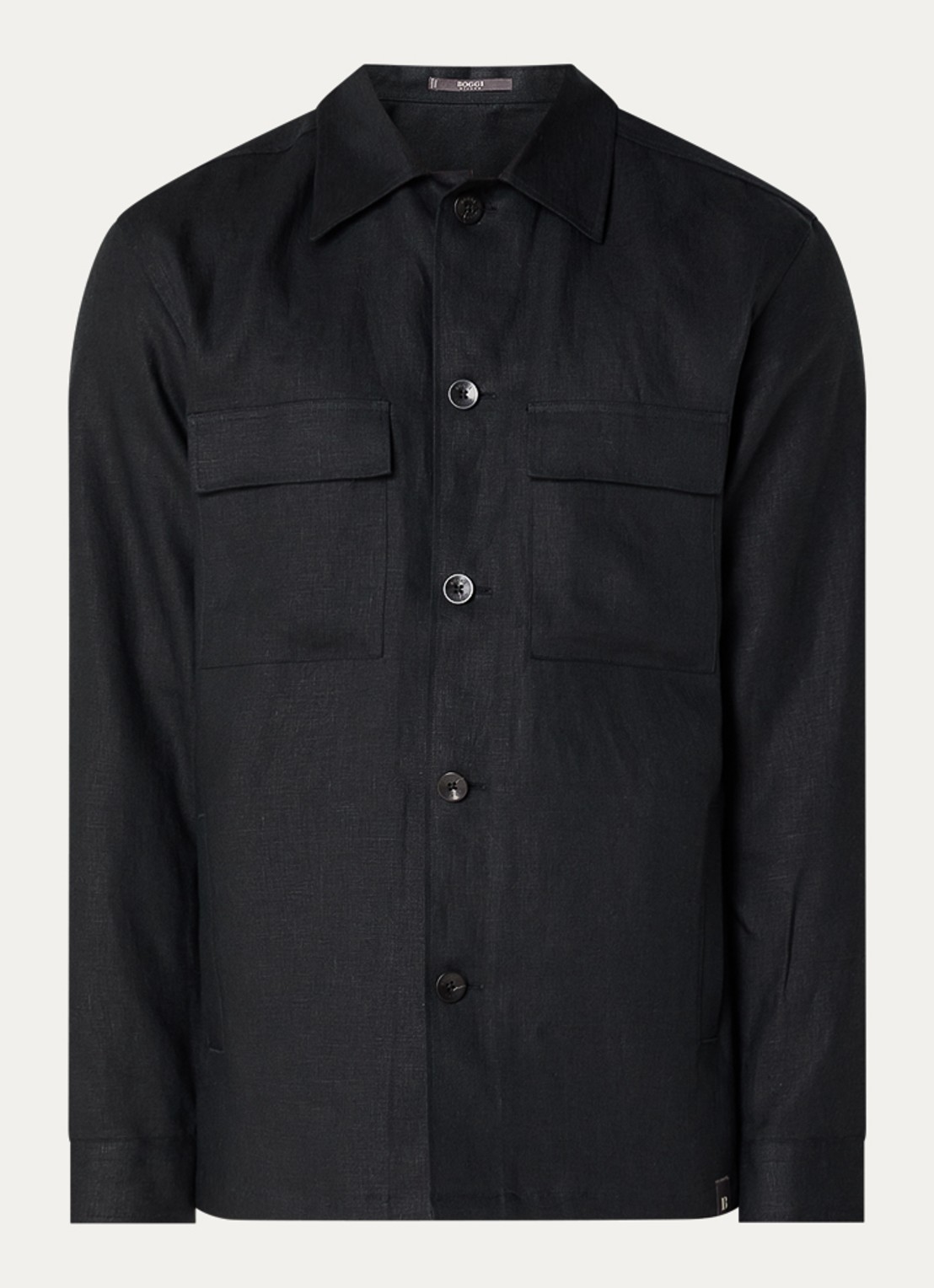 Boggi Milano Regular fit overshirt van linnen met borstzakken - voorkant zwart
