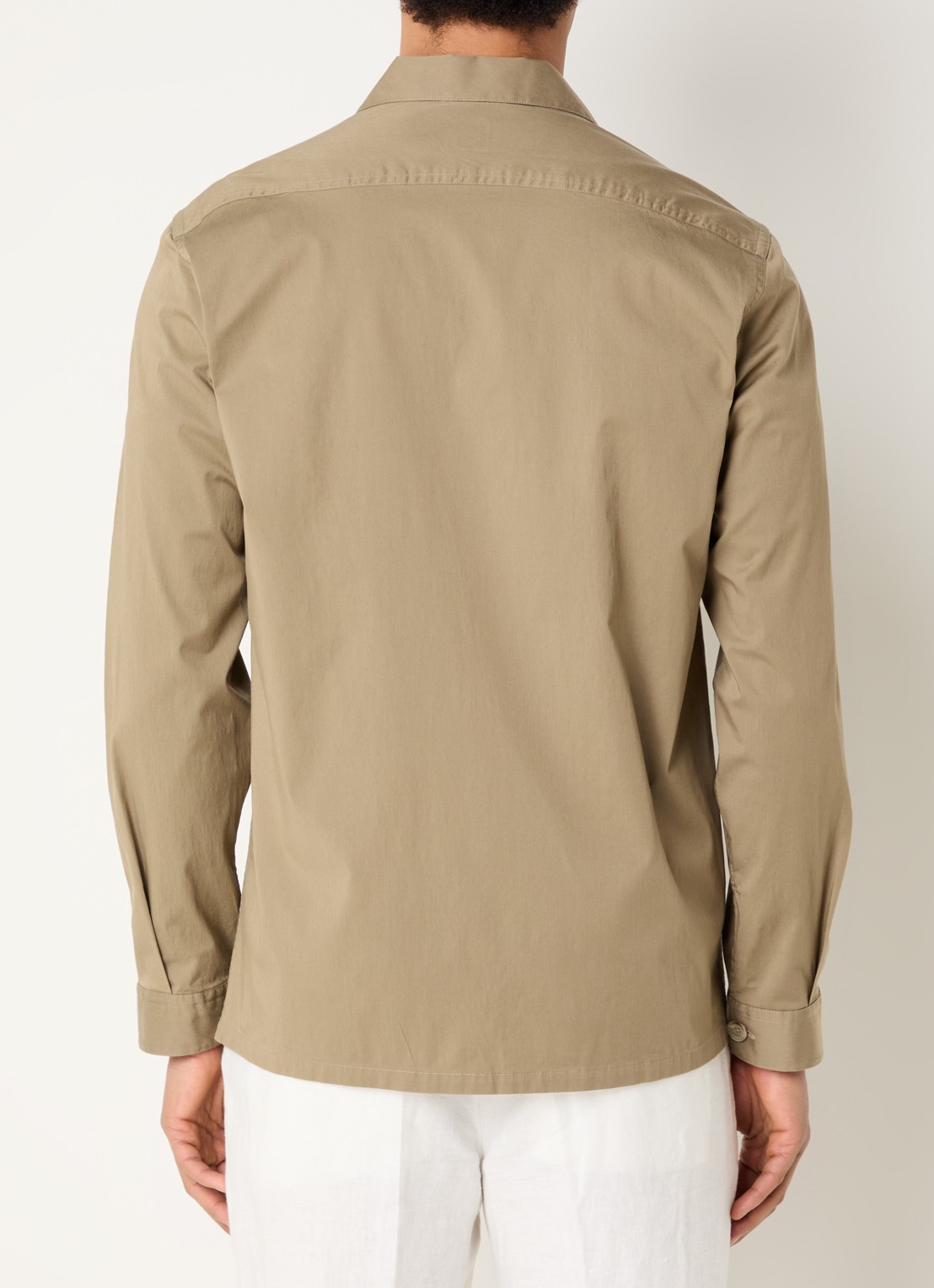 Boggi Milano Regular fit overshirt van linnen met borstzakken - achterkant 4 khaki