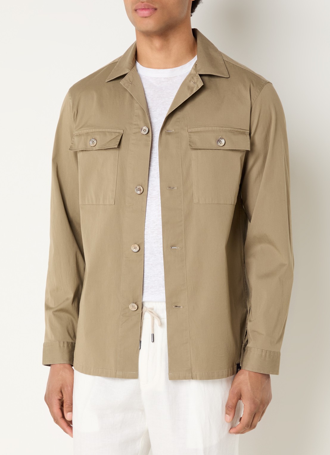 Boggi Milano Regular fit overshirt van linnen met borstzakken - detail 3 khaki